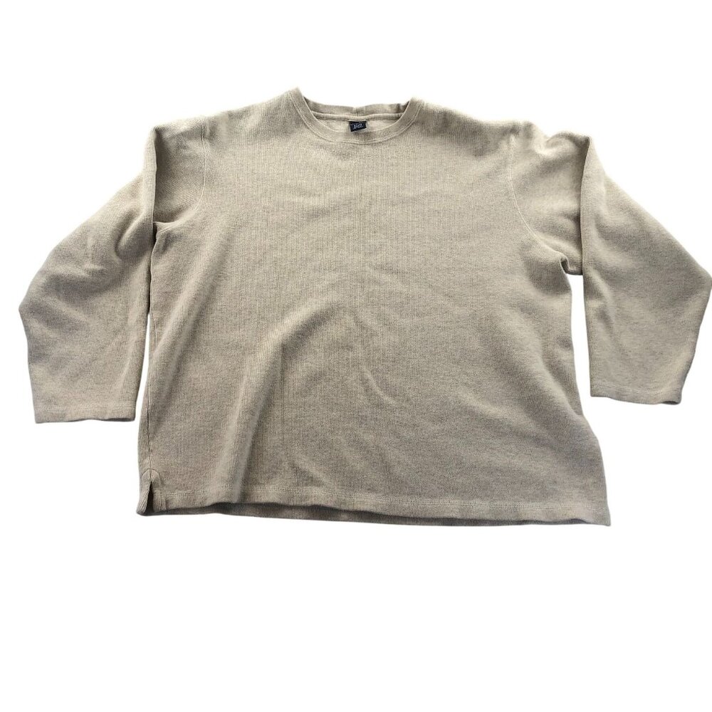 Lands End Mens Sweater Large 42-44 Beige Crewneck Pullover Knit Casual Classic